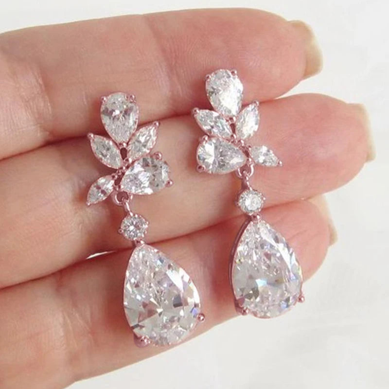 Crystal Drop Earrings Cubic Zirconia Bling — Silver | KIMLUD