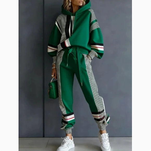 Two-Piece Sweatshirt and Pants Set American Stripe — Black | KIMLUD