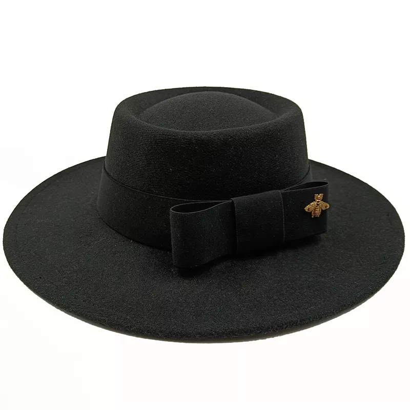 KIMLUD, Wholesale Fedora hats Winter round concave convex surface flat top bow elastic ribbon men&#39;s and women&#39;s felt jazz hats Fedora, 12 / China / 56-58cm, KIMLUD Womens Clothes