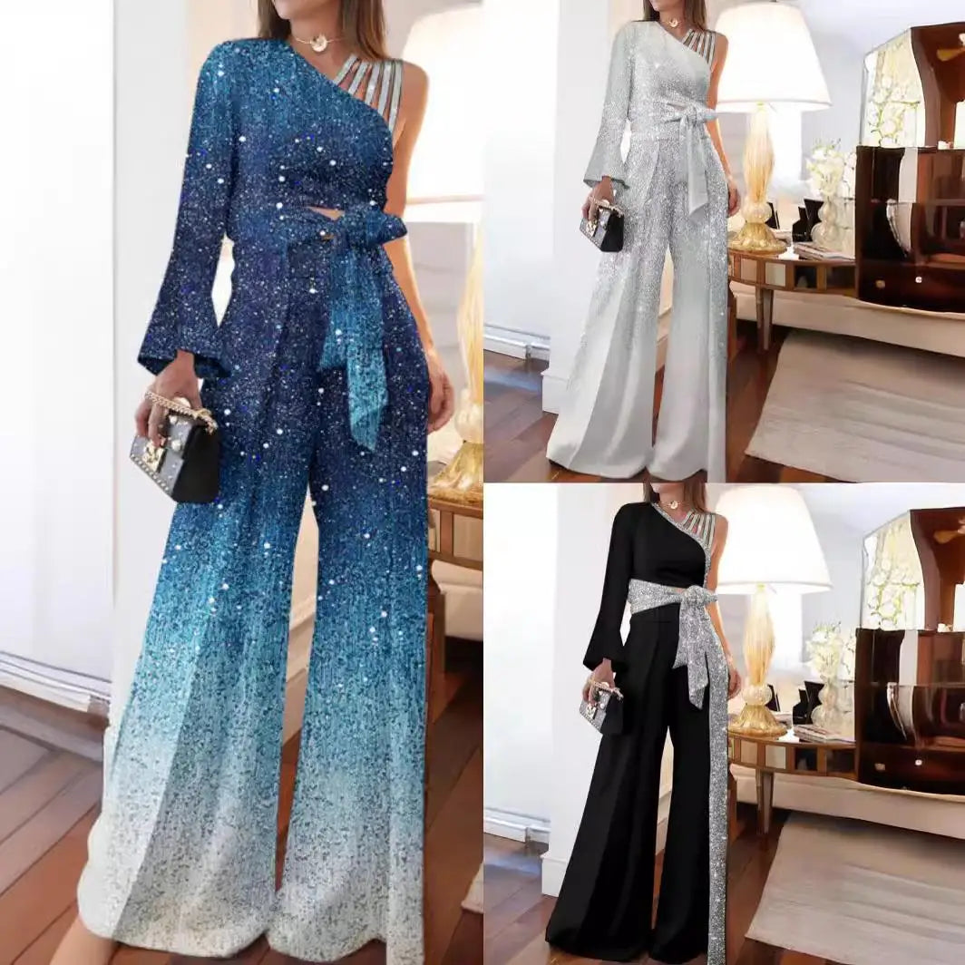 Women's High Waist Wide Leg Pants Single oulder Straight Cut plus Size Long Trousers Polyester Fiber Summer 2024