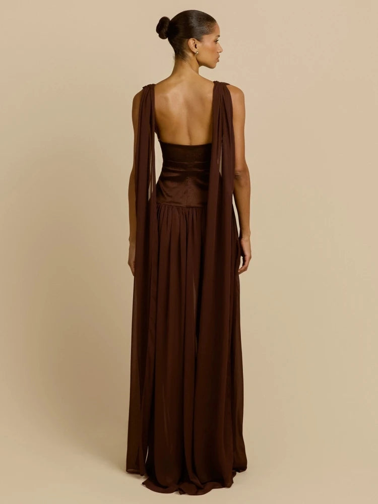 Evening Maxi Dress – Sexy Deep V-Neck Backless – Polyester | KIMLUD