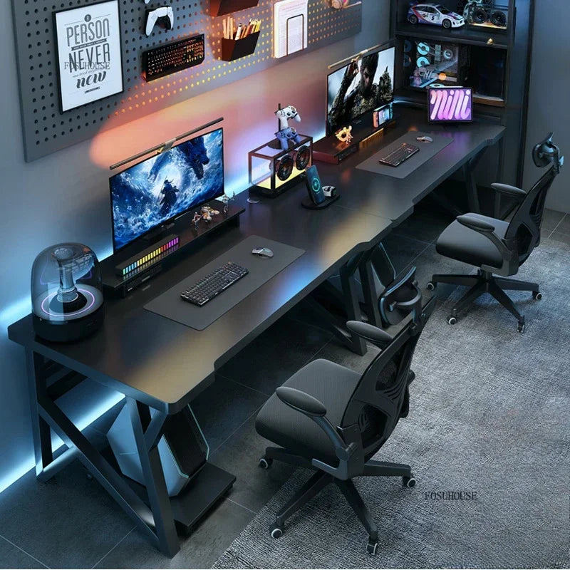 L-Shaped Double Computer Desk Home Office — Black | KIMLUD