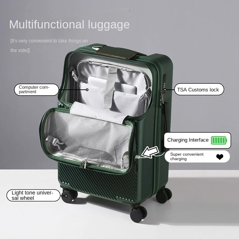 Luggage Front Opening Combination Box Charging Interface Multi-Function Trolley Box 20" Boarding Luggage Silent Universa Wheel