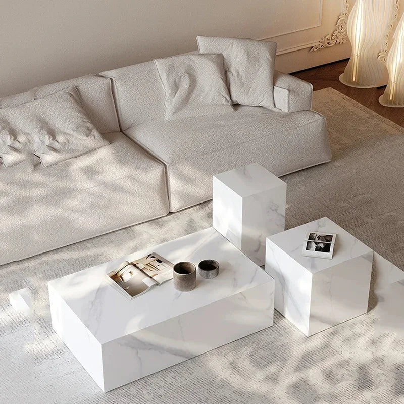 Marble Side Table Minimalist Modern — White | KIMLUD