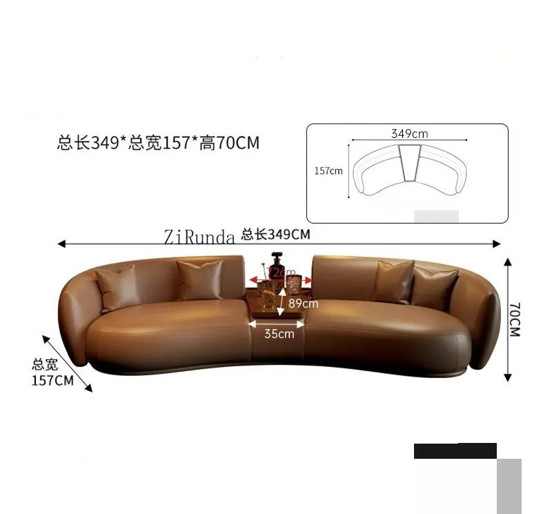 Italian curved leather sofa, premium luxury living room, beauty salon, office and reception area furniture