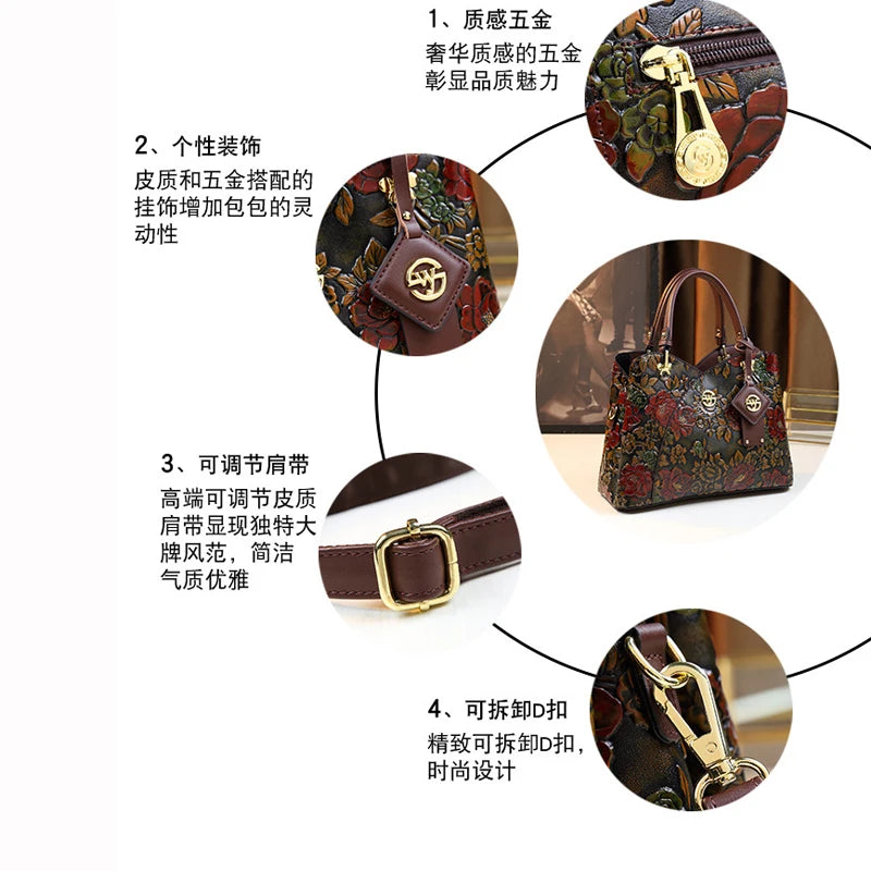 PU Leather Tote Bag Crossbody Floral Pattern — Black | KIMLUD