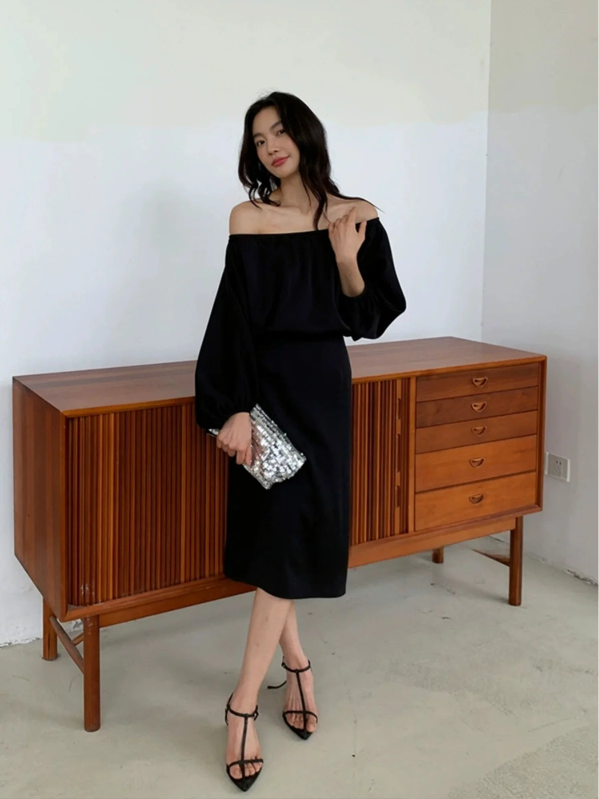 ALONE SAVOR Dragon Joy Summer Slimming Women's Dr oulder Bared Bubble Sve  ort Sve Polyester Fiber