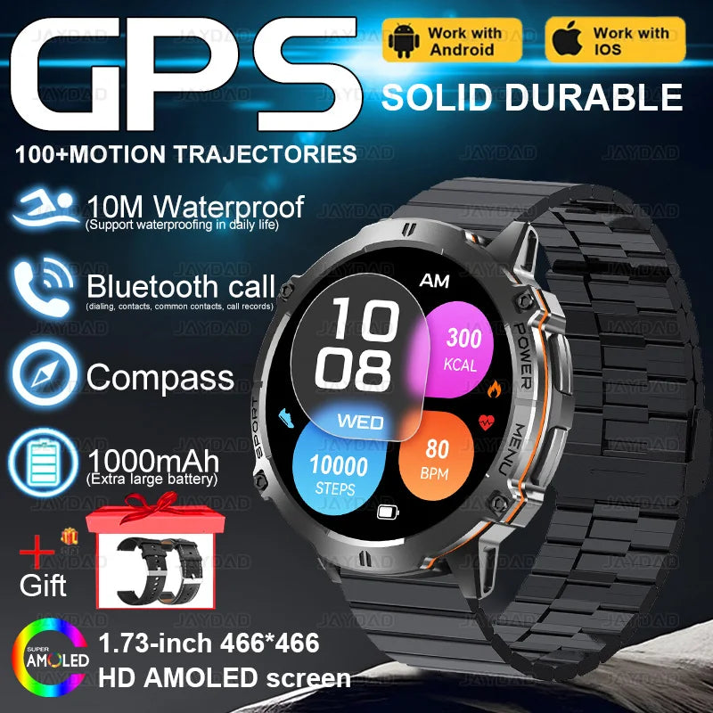 2025 NEW For XIAOMI Outdoor Military GPS Smartwatch Men 1.73"HD Screen Compass 1000MAH Heart Rate BT Call 10M Waterproof Watches