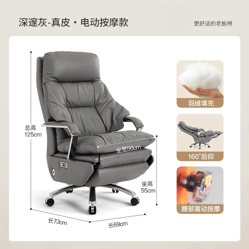 Genuine Leather Massage Chair Swivel Lift Ergonomic Office Chair — Cognac Brown | KIMLUD