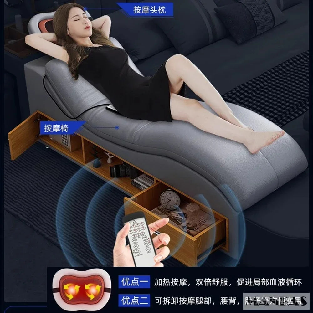 Genuine Leather King-Size Bed With USB Massage — Graphite Gray | KIMLUD