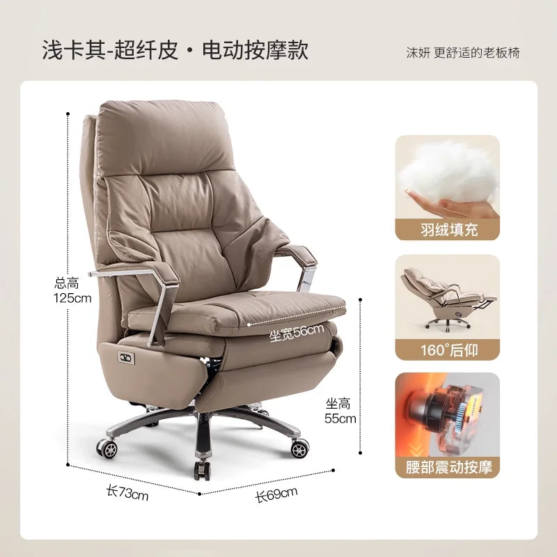 Genuine Leather Massage Chair Swivel Lift Ergonomic Office Chair — Cognac Brown | KIMLUD