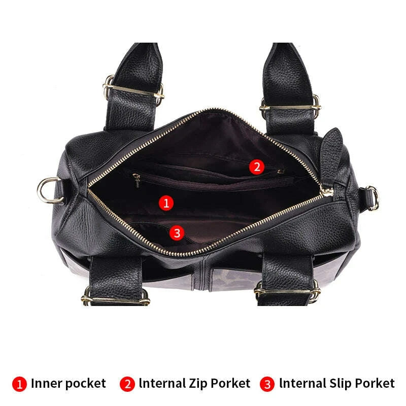 KIMLUD, Aidrani Fashion Leopard Pattern Genuine Leather Women's Bag Large Capacity Women's Handbag Cowhide Multi functional Shoulder Bag, KIMLUD Womens Clothes