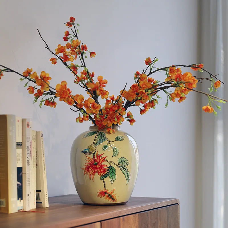 New Chinese-style ceramic vase, high-end painted vase, living room home decoration art piece