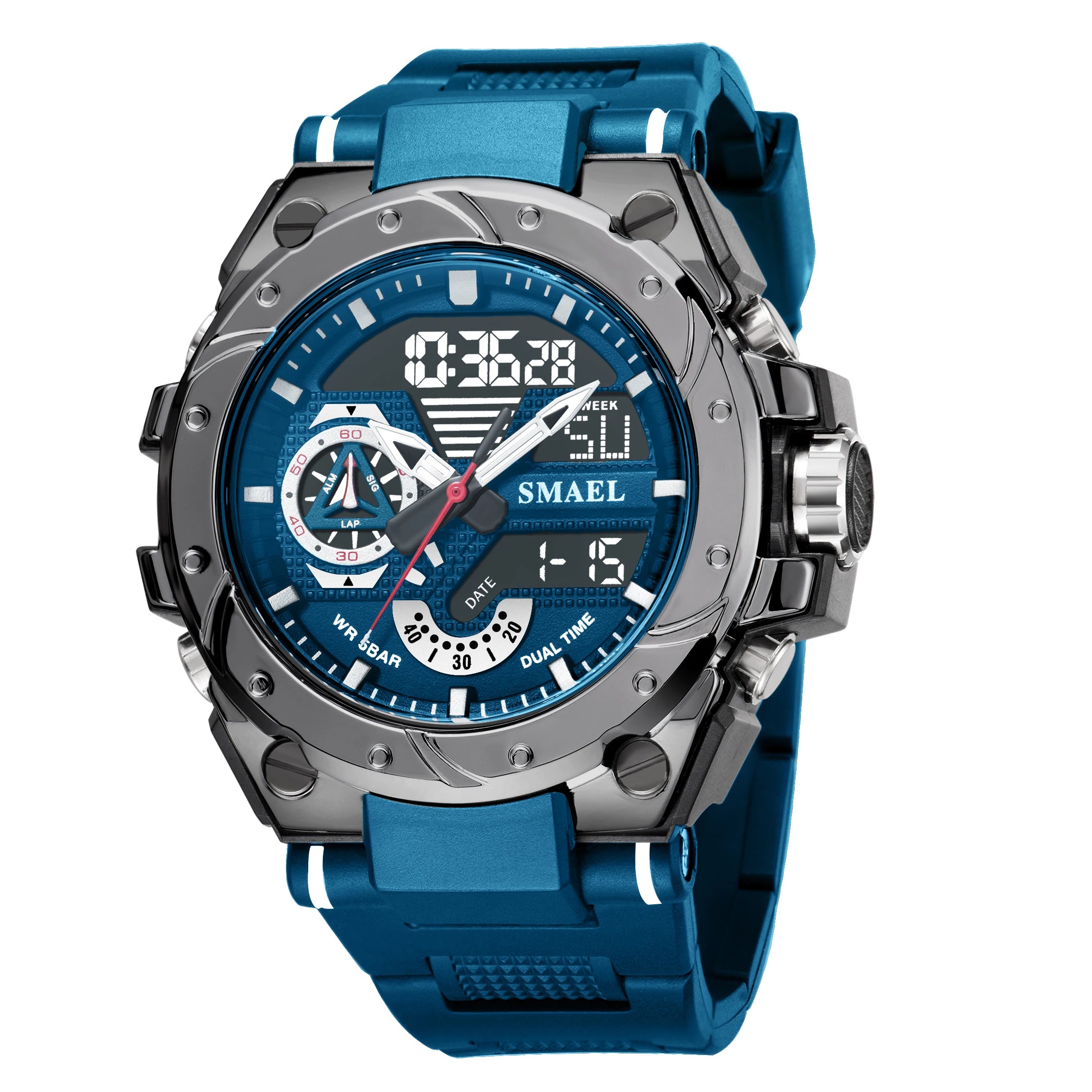 KIMLUD, Quartz Watch For Men SMAEL Wristwatches Watcholorful Red Bracelet 50M Waterproof Alarm Clock Analog Digitals 8060 Sport Watches, BLUE / China, KIMLUD Women's Clothes