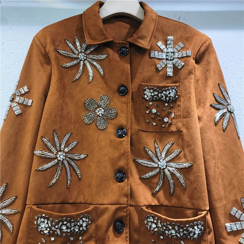 WTHT 2025 Spring Fashion Women's Rivet Flower Loose Casual Jacket New Trendy Long Sleeves Single Breasted Coat Female 1LS713