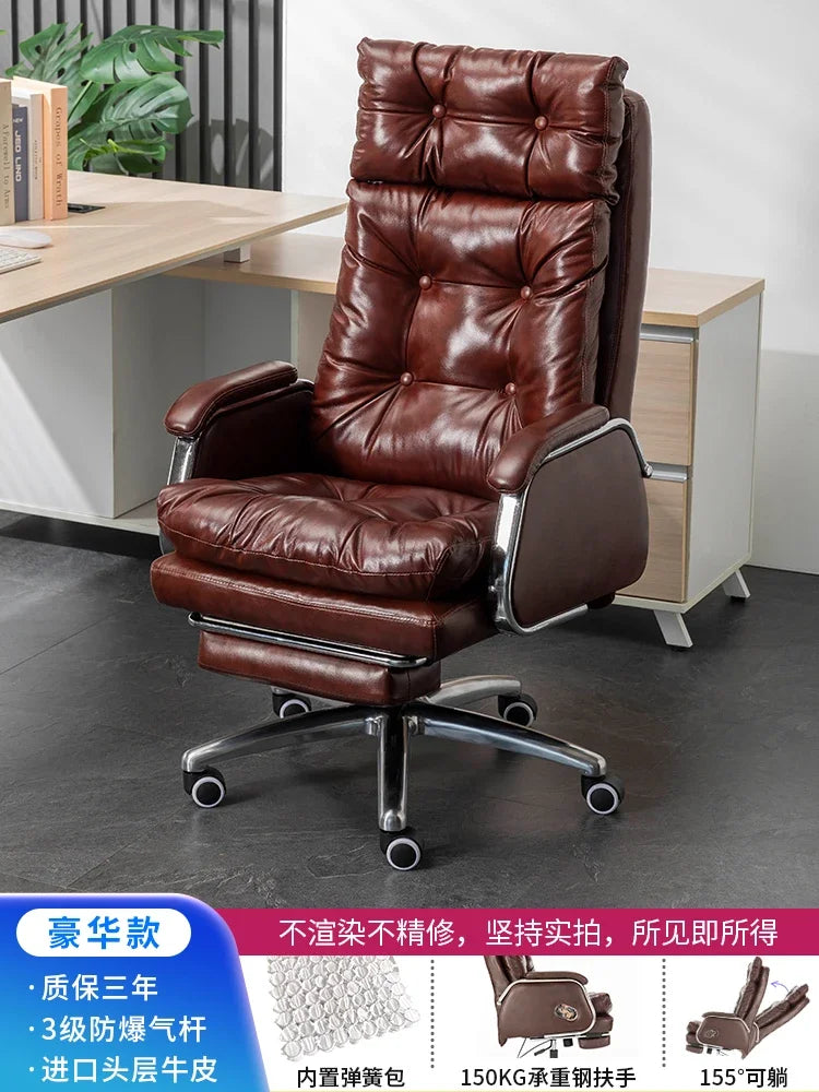 Leather Executive Chair — Tufted High-Back Recliner — Dark Brown | KIMLUD