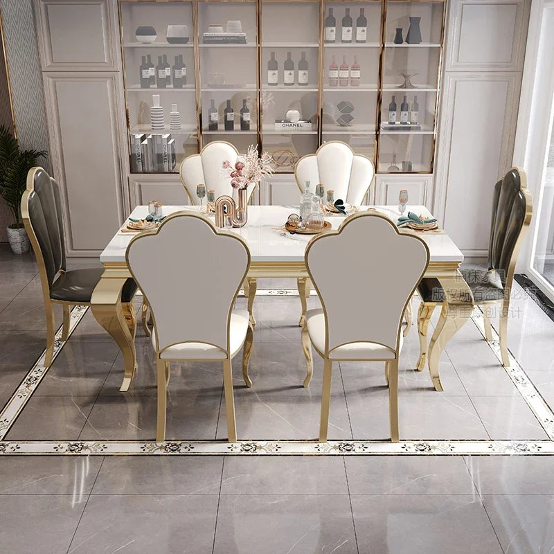 Marble Dining Table With Gold Accents And Rectangular Design — White | KIMLUD
