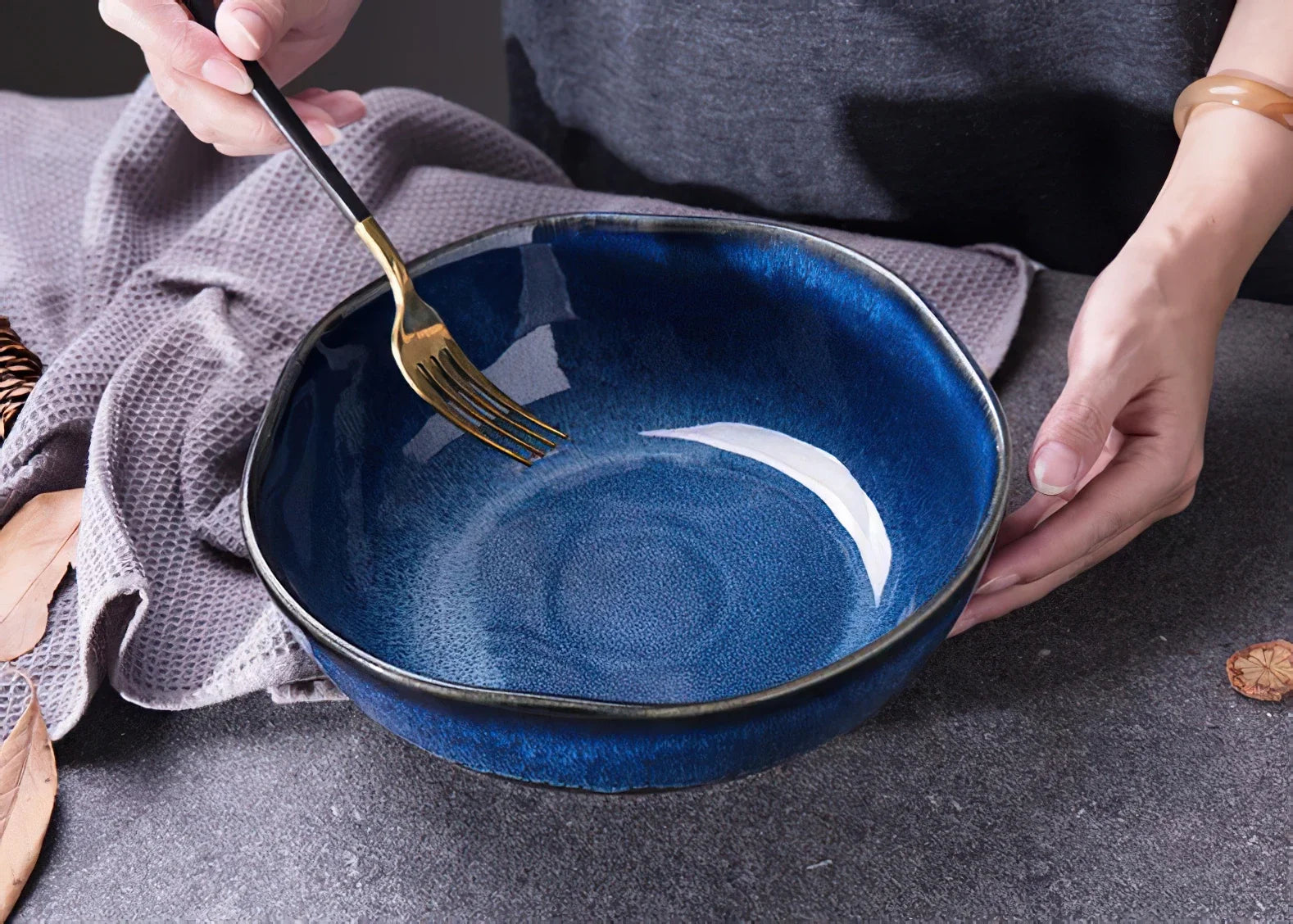 Bone China Bowl Irregular Japanese-Inspired Shape With Soft Flared Rim — Blue | KIMLUD