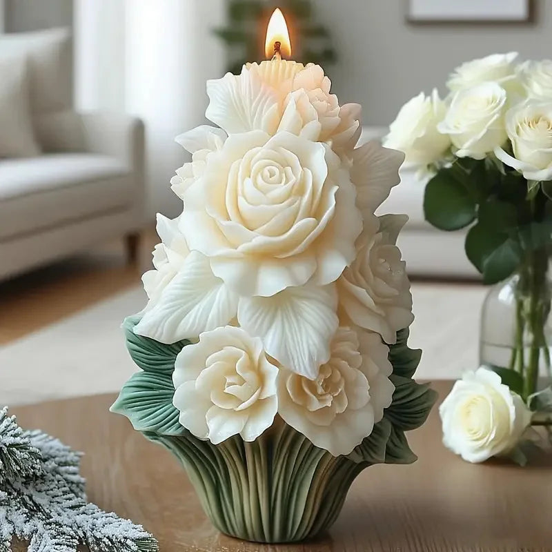 Rose tree candle mold, elegant white flower design, suitable for home decoration and ornaments, handicrafts and creative gifts.