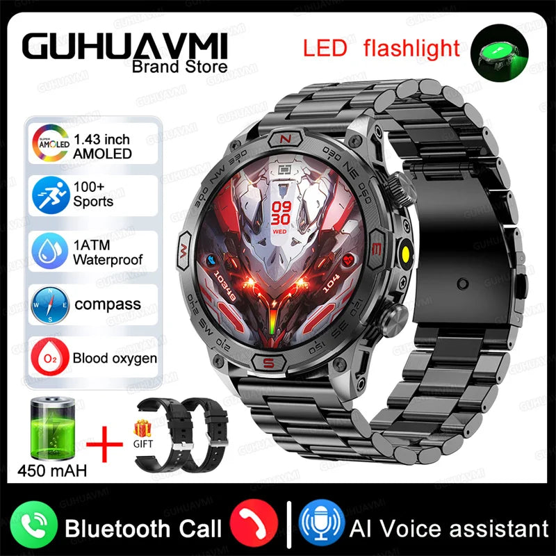 2025 New Outdoor Military GPS Smart Watch Men 466*466 HD AMOLED Full Touch Screen Bluetooth Call IP68 Waterproof Smartwatches