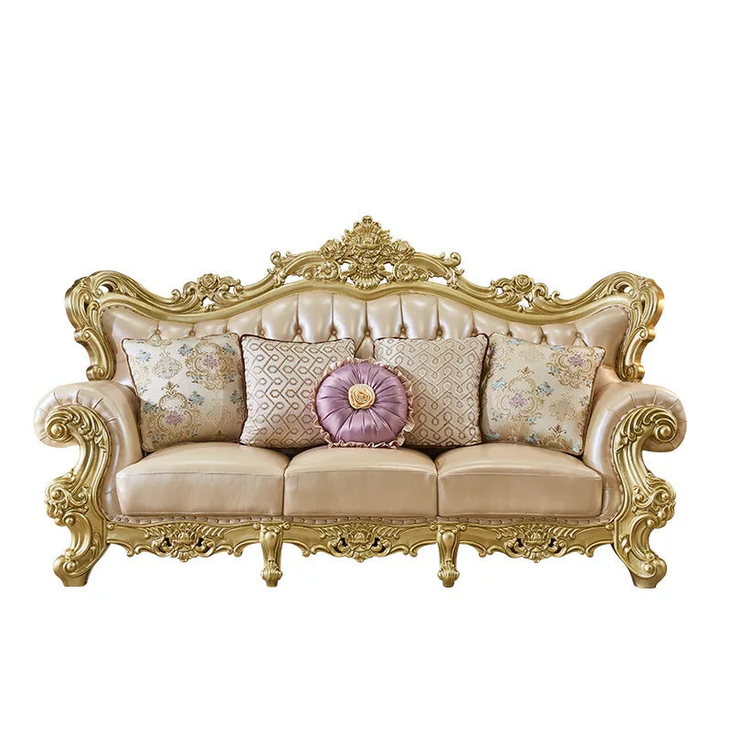 Rubberwood Solid Wood Sofa Set 1+2+3 Piece — Antique European Royal Style | Gold