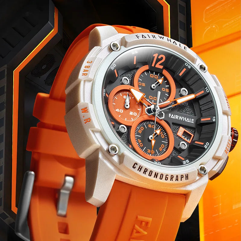 Waterproof Chronograph Watch Silicone Strap Multifunction — Black | KIMLUD