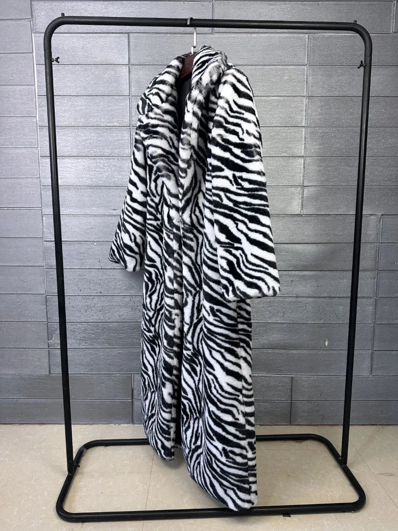 Fur Coat – Faux Rabbit Hair – Leopard Print Overcoat X-Long | KIMLUD
