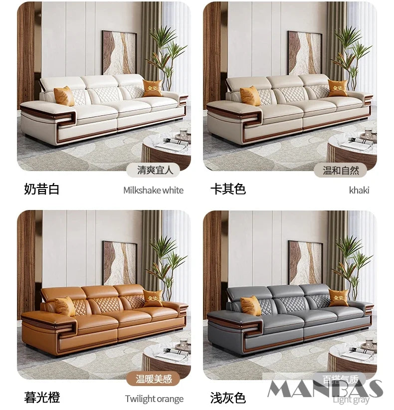 Genuine Italian Leather Sofa Set With Adjustable Headrests — Ivory | KIMLUD