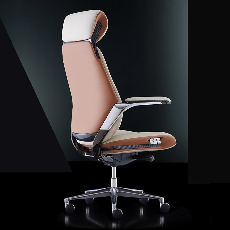 Leather Executive Office Chair With Ergonomic Back Support And Five Star Alloy Base — Cream Beige | KIMLUD
