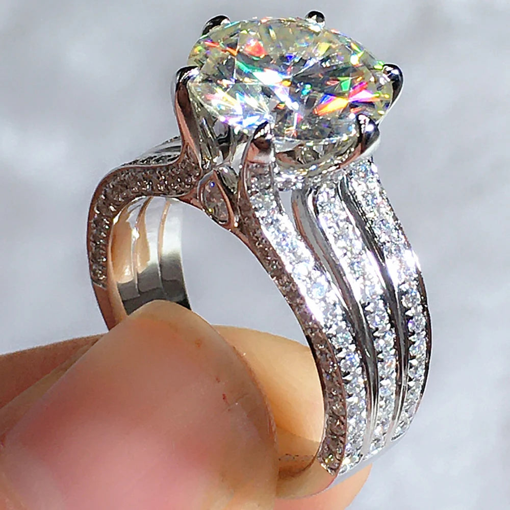 Huitan Luxury Six Claw Cubic Zirconia Rings Wedding Engagement Bands High Quality Silver Color AAA CZ Ring Women Fashion Jewelry