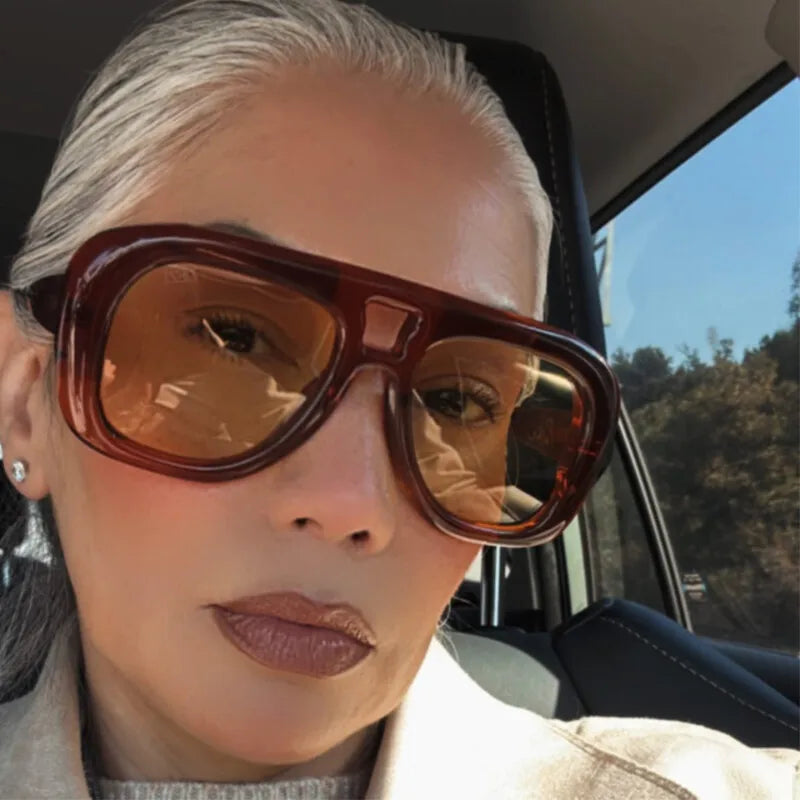 Acetate Thick-Frame Square Sunglasses — Brown | KIMLUD