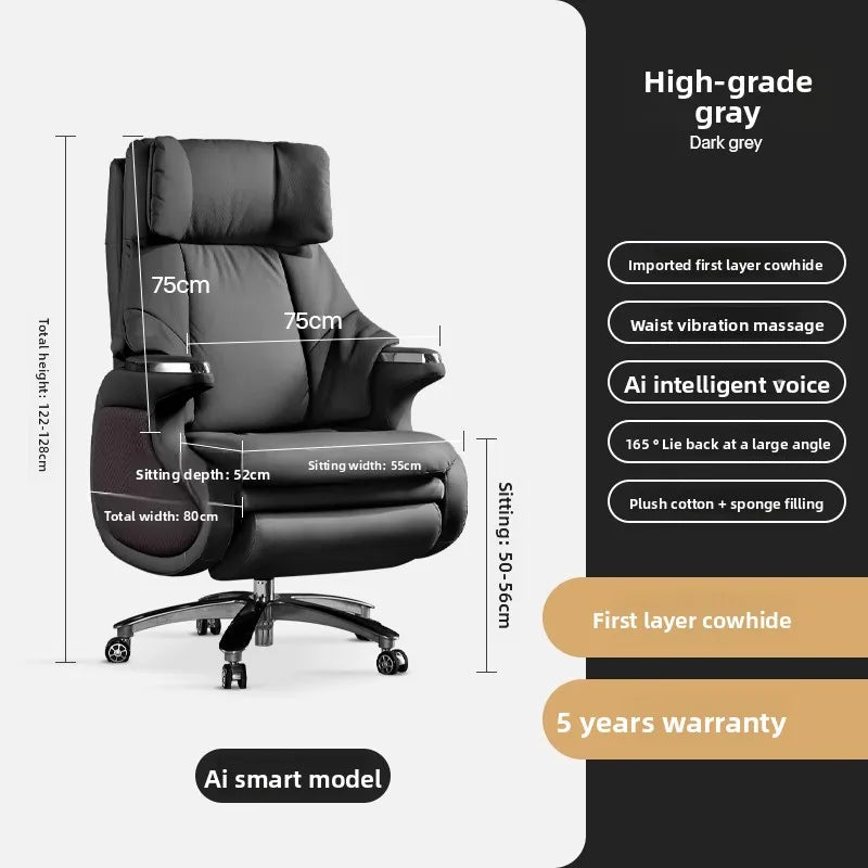 Genuine Leather Executive Office Chair Massage — Cream | KIMLUD