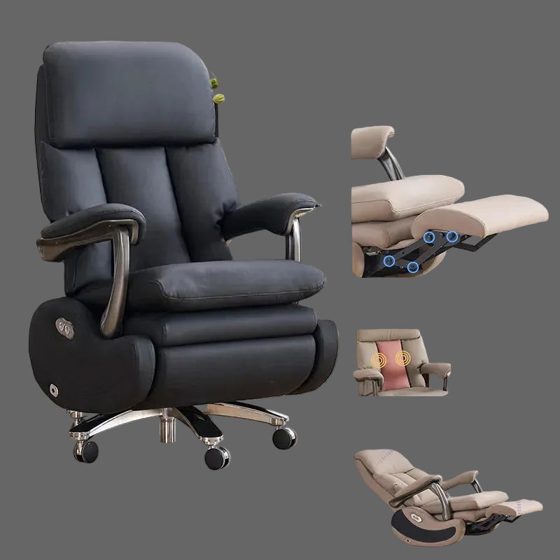 Leather Executive Swivel Chair Massage — Beige | KIMLUD