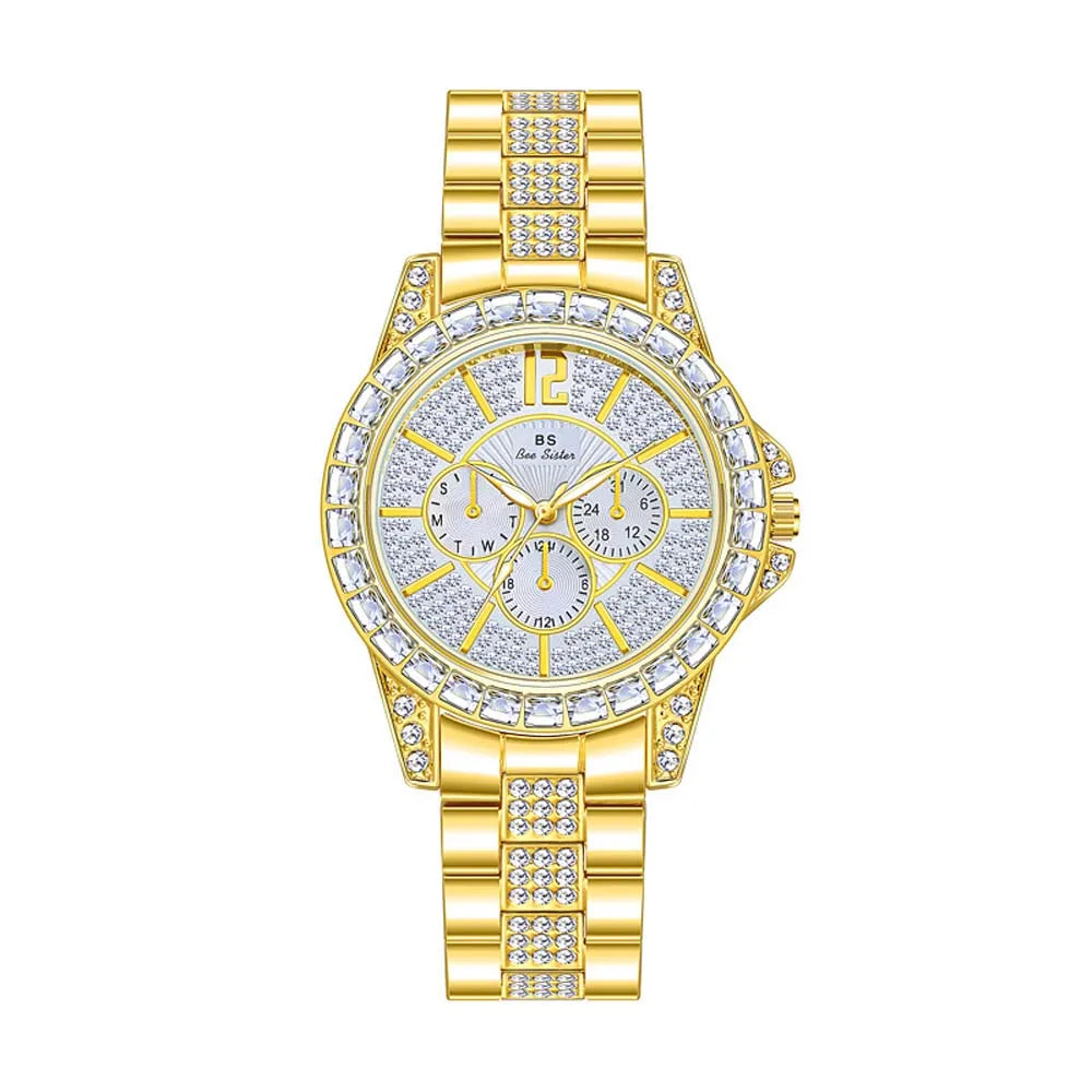 Lux Elegant Diamond Dial Two-Tone Watch — Silver | KIMLUD