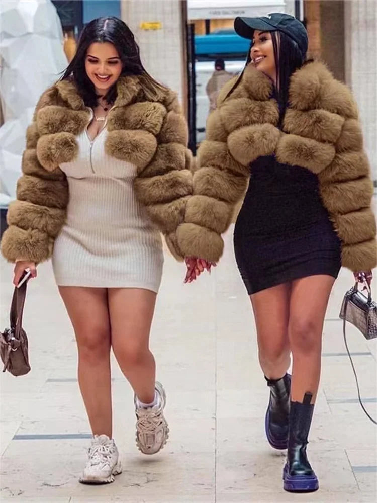 WESAYNB Winter Clothes 2022 Fashion Faux Fur Coats Women Long Sleeve Warm Tops Quilted Faux Fur Jackets For Women Wholesale