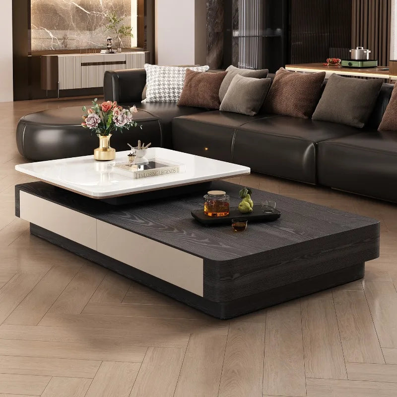 Modern Triangular End Tables With Dual-Tier Geometry And White Rock Slab Top On Warm Wood Base — White | KIMLUD
