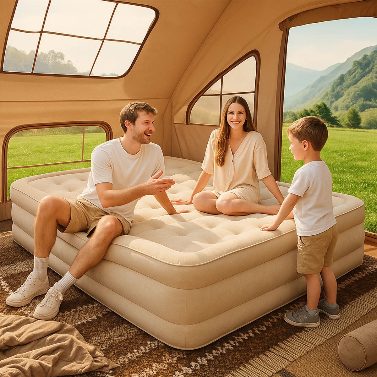 16i" Inflatable Queen Air Mattress with Built-in Pump, 200 * 150 * 40cm Portable Durable PVC Air Bed 150kg Max for Tent Camping