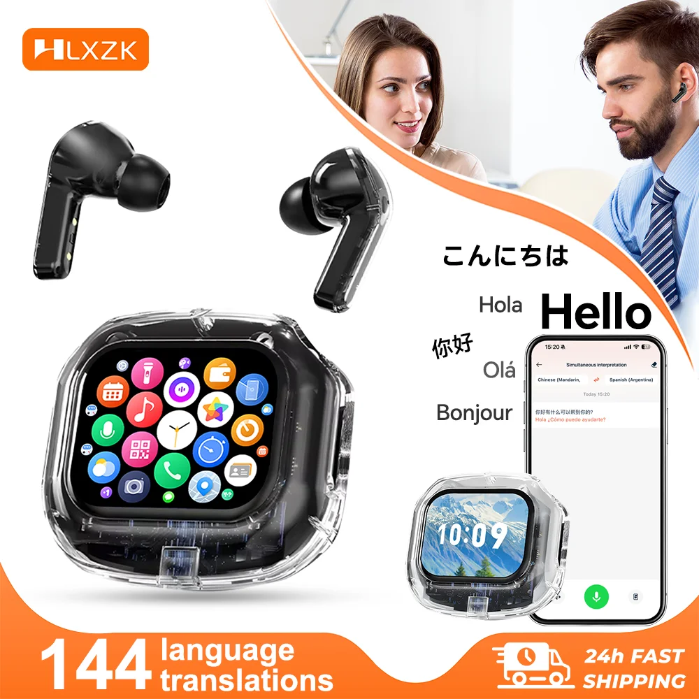 HLXZK 01 Bluetooth V5.4 Earphones AI Translator Earbuds OWS LCD Touch Screen Sport Wireless Headphones HD Stereo Sound Longlife