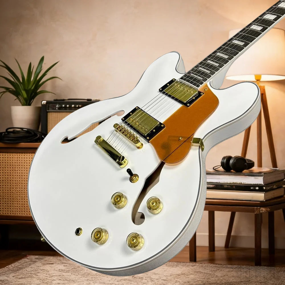Semi-Hollow Electric Guitar 335 Rosewood Fingerboard Tune-O-Matic Bridge — White | KIMLUD