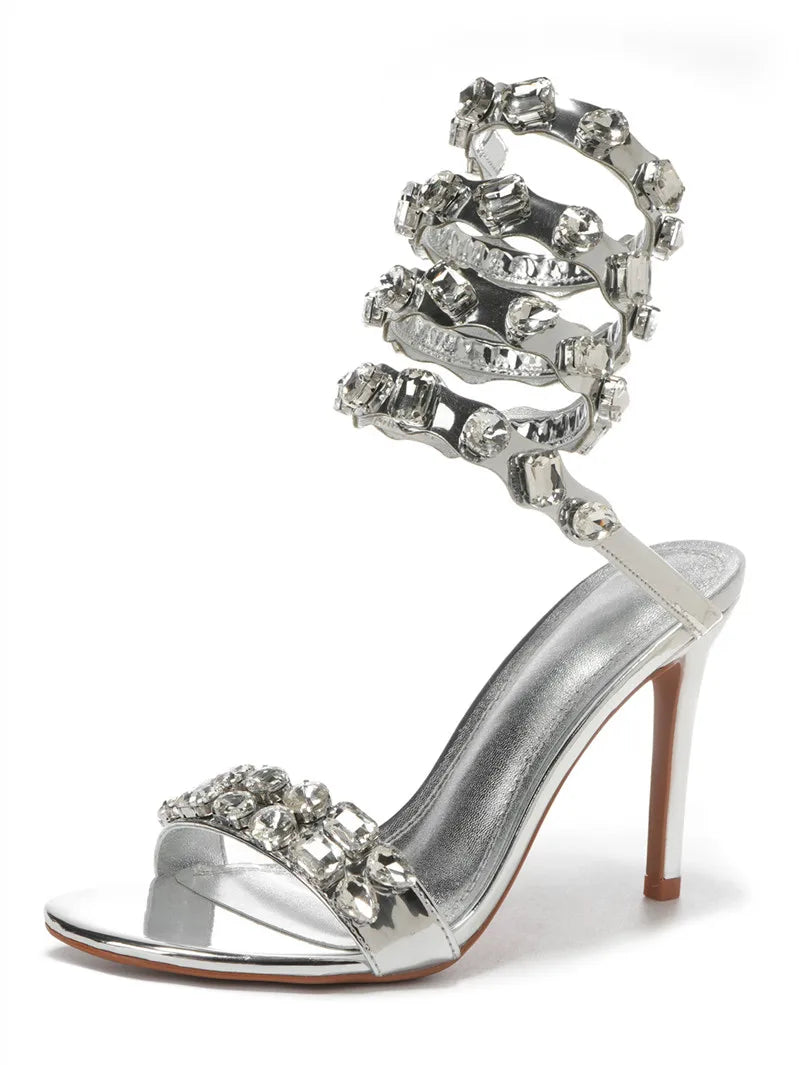 Wraparound Gladiator Sandals Crystal Embellished — Gold | KIMLUD