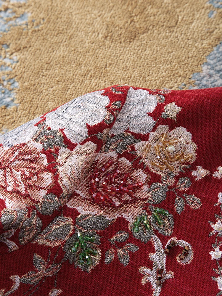 Embroidered Beaded Coat – Floral Longline – Red | KIMLUD