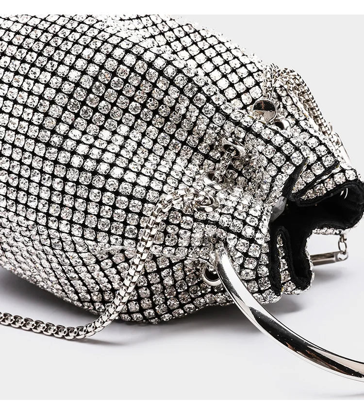 Diamond-Embellished Bucket Bag Water Drop — Champagne Gold | KIMLUD