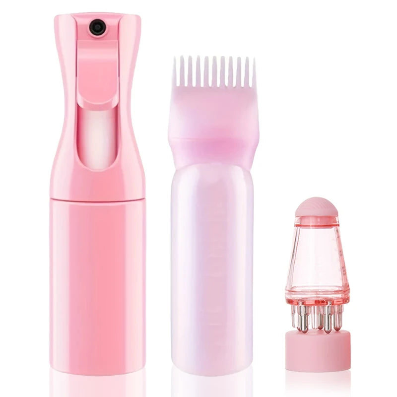 Translucent Plastic Hair Dye Tool Set With Applicator Bottle And Comb — Pink | KIMLUD