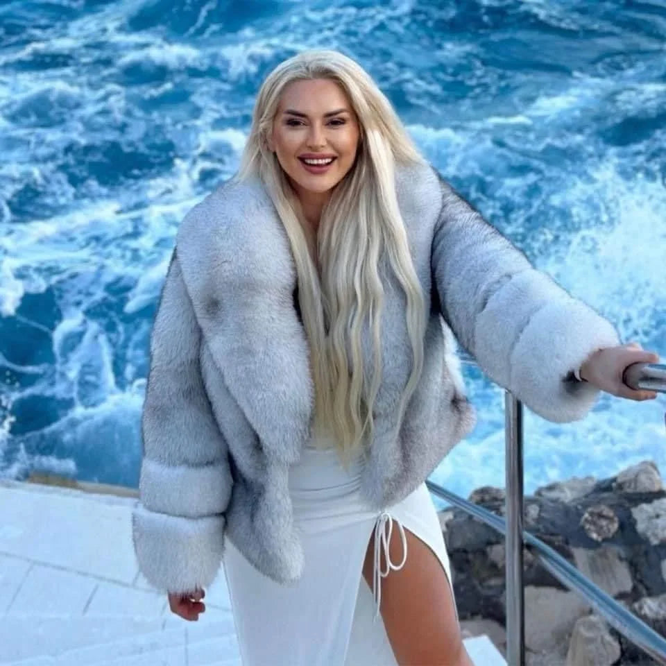 Fox Fur Coat – Turn-Down Collar – Regular Length | KIMLUD