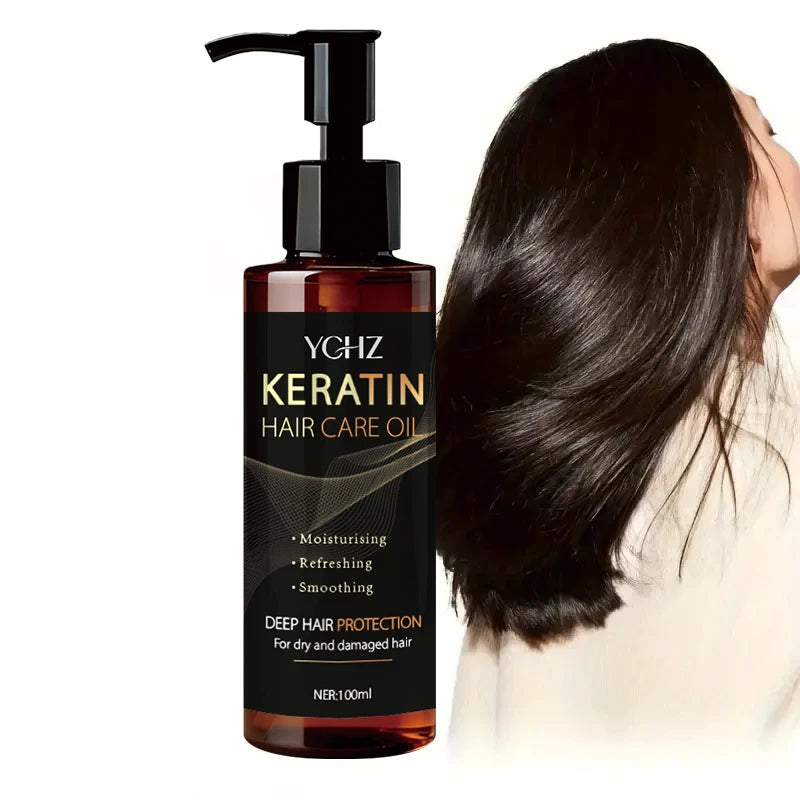 Keratin Hair Oil, Nourishes and Protects Hair, Effectively Moisturizes and Cares for It, Instantly Makes Hair Shiny and Smooth, with a Charming Fragrance, Suitable for All Dry and Frizzy Hair Types