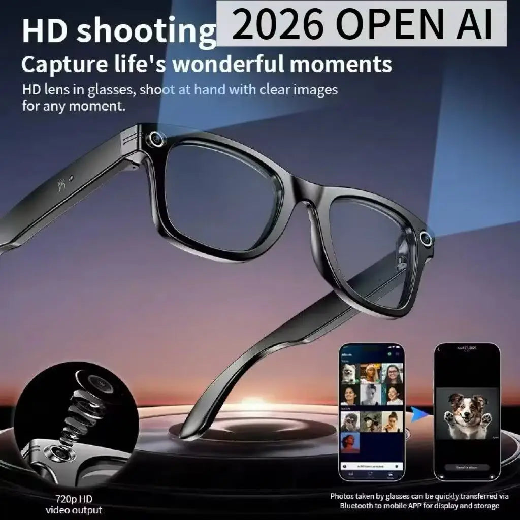 Lightweight Polymer Frame Smart Glasses With 8MP Camera — Black | KIMLUD