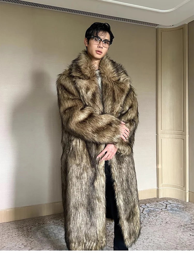 Fur Coat – Lapel Long Overcoat – Wolf Fur, Fox Fur | KIMLUD