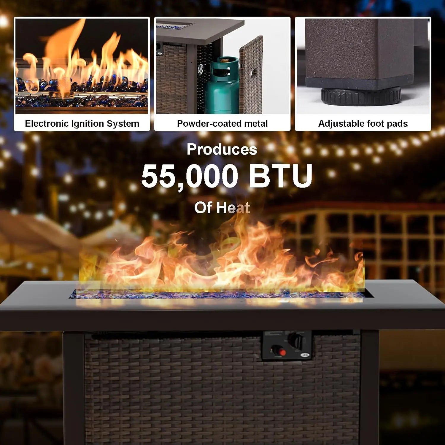 7 Pieces Outdoor Sectional Patio Furniture Set with Fire Pit Table PE Rattan Wicker Patio Sectional Conversation, Customized