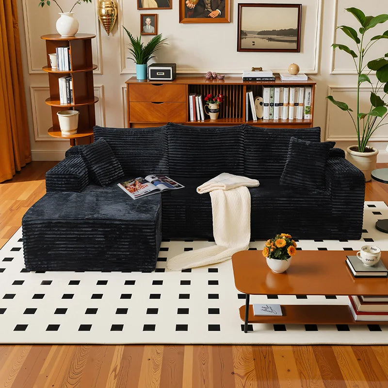 Corduroy L-Shaped Sofa Bed — Deep Seat, 105-Inch — Charcoal Gray | KIMLUD