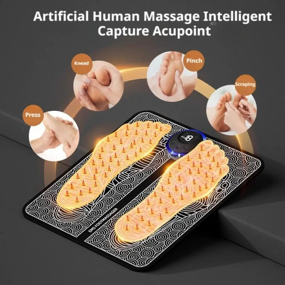 EMS Muscle Stimulation Foot Massager Pad Acupoint Massage Mat for Pain Relief & Blood Circulation Improvement Home Family Relax
